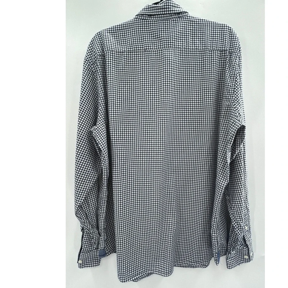 Banana Republic Mens XL Untucked Fit Oxford Shirt Navy Blue Gingham Check Cotton